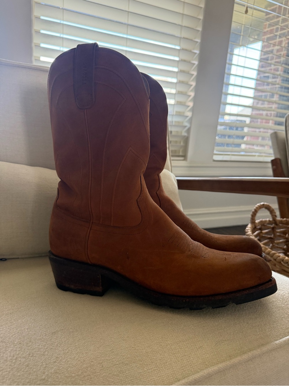 Men’s Tecovas Tan Brown Leather Suede Western Cowboy Boots